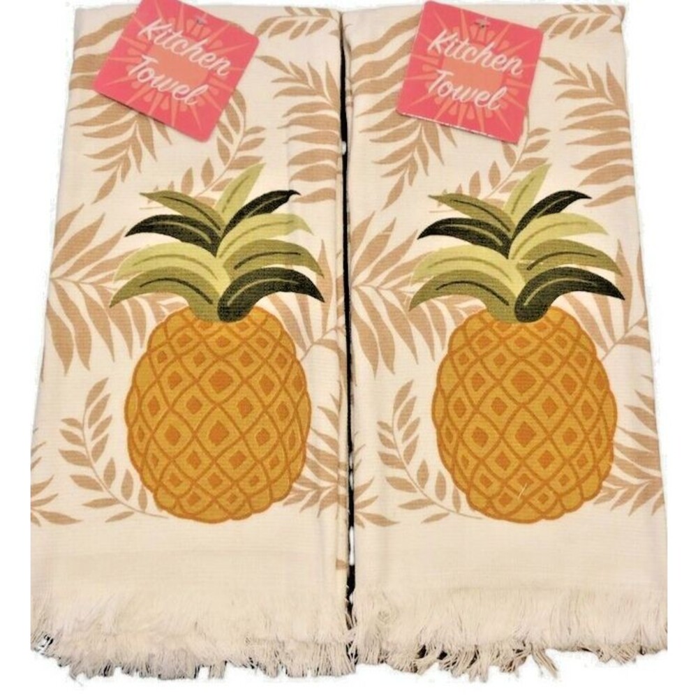 Pineapple Welcome Kitchen Dish Towels Set of 2 Summer Beach House Tropical